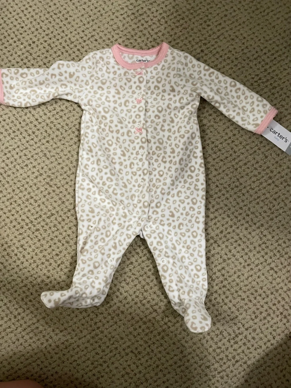 Carter's Cream Leopard Print Footed One-Piece with Pink Trim